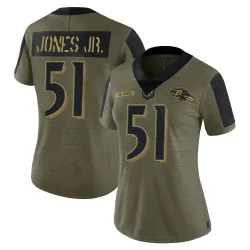 Women's Emery Jones Jr. Baltimore Ravens No.51 Limited 2021 Salute To Service Jersey - Olive