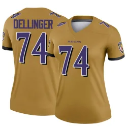 Women's Garrett Dellinger Baltimore Ravens No.74 Legend Inverted Jersey - Gold