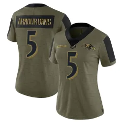 Women's Jalyn Armour-Davis Baltimore Ravens No.5 Limited 2021 Salute To Service Jersey - Olive