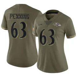 Women's Jared Penning Baltimore Ravens No.63 Limited 2022 Salute To Service Jersey - Olive