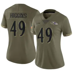 Women's Jay Higgins Baltimore Ravens No.49 Limited 2022 Salute To Service Jersey - Olive