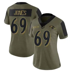 Women's Jayson Jones Baltimore Ravens No.69 Limited 2021 Salute To Service Jersey - Olive
