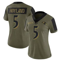 Women's John Hoyland Baltimore Ravens No.5 Limited 2021 Salute To Service Jersey - Olive