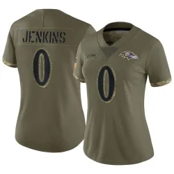 Women's John Jenkins Baltimore Ravens No.0 Limited 2022 Salute To Service Jersey - Olive
