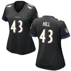 Women's Justice Hill Baltimore Ravens No.43 Game Jersey - Black