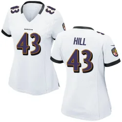 Women's Justice Hill Baltimore Ravens No.43 Game Jersey - White