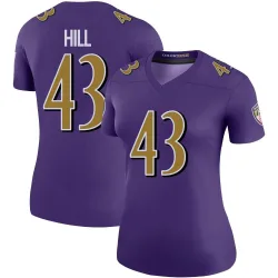 Women's Justice Hill Baltimore Ravens No.43 Legend Color Rush Jersey - Purple