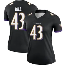 Women's Justice Hill Baltimore Ravens No.43 Legend Jersey - Black