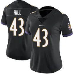 Women's Justice Hill Baltimore Ravens No.43 Limited Alternate Vapor Untouchable Jersey - Black