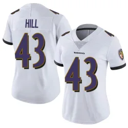 Women's Justice Hill Baltimore Ravens No.43 Limited Vapor Untouchable Jersey - White