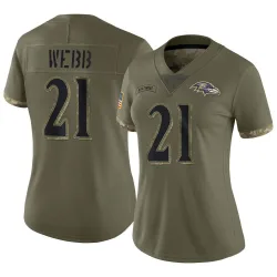 Women's Lardarius Webb Baltimore Ravens No.21 Limited 2022 Salute To Service Jersey - Olive