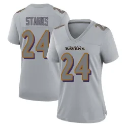 Women's Malaki Starks Baltimore Ravens No.24 Game Atmosphere Fashion Jersey - Gray