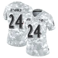 Women's Malaki Starks Baltimore Ravens No.24 Limited 2024 Salute to Service Jersey - Arctic Camo