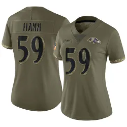 Women's Malik Hamm Baltimore Ravens No.59 Limited 2022 Salute To Service Jersey - Olive