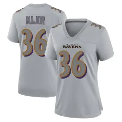 Women's Marcus Major Baltimore Ravens No.36 Game Atmosphere Fashion Jersey - Gray