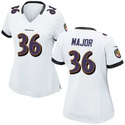 Women's Marcus Major Baltimore Ravens No.36 Game Jersey - White