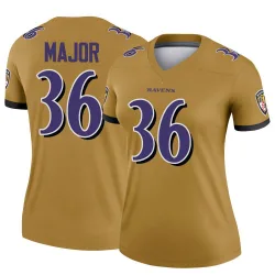 Women's Marcus Major Baltimore Ravens No.36 Legend Inverted Jersey - Gold