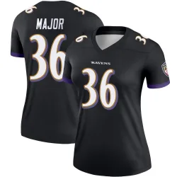 Women's Marcus Major Baltimore Ravens No.36 Legend Jersey - Black