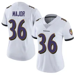 Women's Marcus Major Baltimore Ravens No.36 Limited Vapor Untouchable Jersey - White