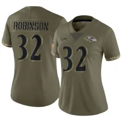 Women's Marquise Robinson Baltimore Ravens No.32 Limited 2022 Salute To Service Jersey - Olive