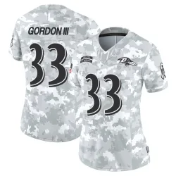 Women's Melvin Gordon III Baltimore Ravens No.33 Limited 2024 Salute to Service Jersey - Arctic Camo