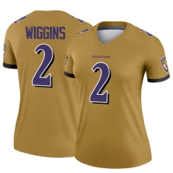 Women's Nate Wiggins Baltimore Ravens No.2 Legend Inverted Jersey - Gold