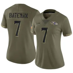 Women's Rashod Bateman Baltimore Ravens No.7 Limited 2022 Salute To Service Jersey - Olive