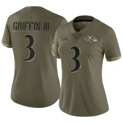 Women's Robert Griffin III Baltimore Ravens No.3 Limited 2022 Salute To Service Jersey - Olive