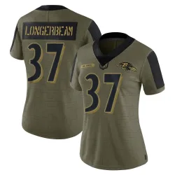 Women's Robert Longerbeam Baltimore Ravens No.37 Limited 2021 Salute To Service Jersey - Olive