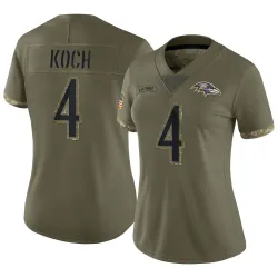 Women's Sam Koch Baltimore Ravens No.4 Limited 2022 Salute To Service Jersey - Olive