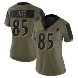Women's Sam Pitz Baltimore Ravens No.85 Limited 2021 Salute To Service Jersey - Olive