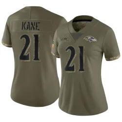Women's Sanoussi Kane Baltimore Ravens No.21 Limited 2022 Salute To Service Jersey - Olive