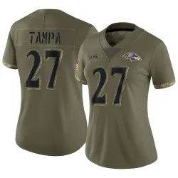 Women's T.J. Tampa Baltimore Ravens No.27 Limited 2022 Salute To Service Jersey - Olive