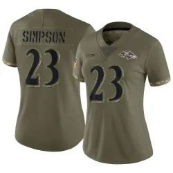 Women's Trenton Simpson Baltimore Ravens No.23 Limited 2022 Salute To Service Jersey - Olive