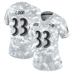 Women's Tyler Loop Baltimore Ravens No.33 Limited 2024 Salute to Service Jersey - Arctic Camo