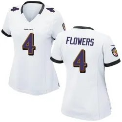 Women's Zay Flowers Baltimore Ravens No.4 Game Jersey - White