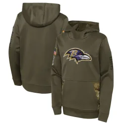Youth Baltimore Ravens No. 2022 Salute to Service Performance Pullover Hoodie - Olive