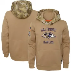 Youth Baltimore Ravens No. Khaki 2019 Salute to Service Therma Pullover Hoodie