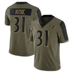 Youth Bilhal Kone Baltimore Ravens No.31 Limited 2021 Salute To Service Jersey - Olive