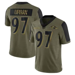 Youth Brent Urban Baltimore Ravens No.97 Limited 2021 Salute To Service Jersey - Olive