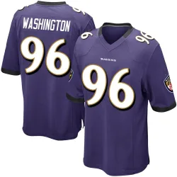 Youth Broderick Washington Baltimore Ravens No.96 Game Team Color Jersey - Purple