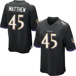 Youth Christian Matthew Baltimore Ravens No.45 Game Jersey - Black