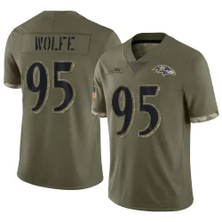 Youth Derek Wolfe Baltimore Ravens No.95 Limited 2022 Salute To Service Jersey - Olive