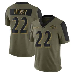 Youth Derrick Henry Baltimore Ravens No.22 Limited 2021 Salute To Service Jersey - Olive