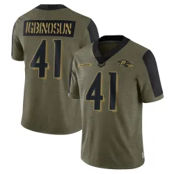 Youth Desmond Igbinosun Baltimore Ravens No.41 Limited 2021 Salute To Service Jersey - Olive