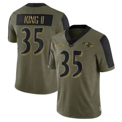 Youth Desmond King II Baltimore Ravens No.35 Limited 2021 Salute To Service Jersey - Olive