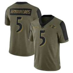 Youth Jalyn Armour-Davis Baltimore Ravens No.5 Limited 2021 Salute To Service Jersey - Olive