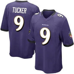 Youth Justin Tucker Baltimore Ravens No.9 Game Team Color Jersey - Purple