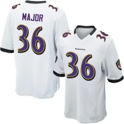 Youth Marcus Major Baltimore Ravens No.36 Game Jersey - White