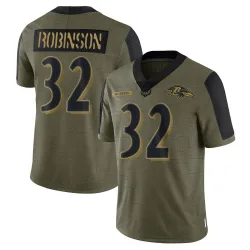Youth Marquise Robinson Baltimore Ravens No.32 Limited 2021 Salute To Service Jersey - Olive